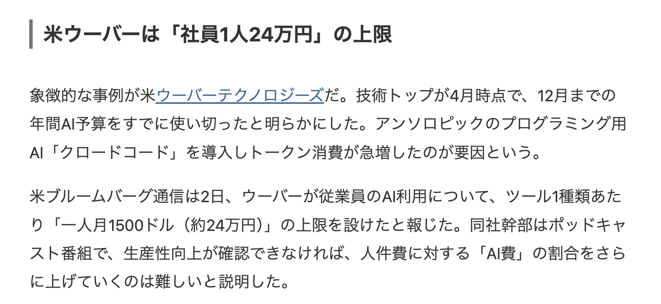 Amazonやウーバー、社員の｢AI無駄遣い｣抑制　1人月24万円の制限も